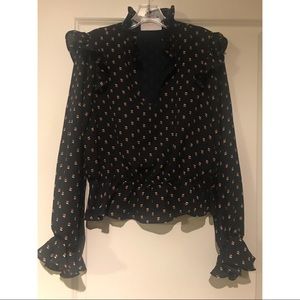 NWOT Blush Boutique Navy Ruffle Printed Blouse